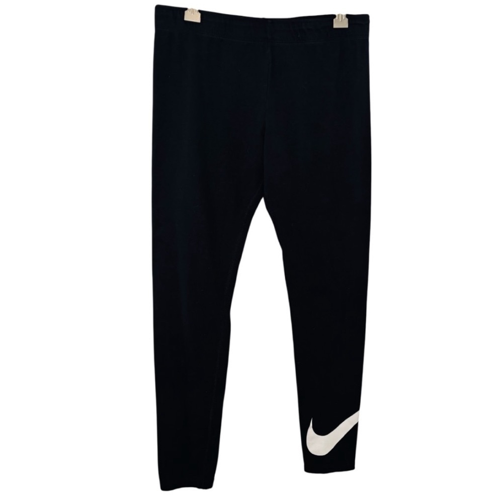 Nike Youth Girl’s Black and White Nike Swoosh Bottom Leg Logo Leggings Size Xl